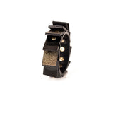 The Peaceful Black and Gold Leather Cuff