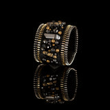 The Wide Double Zipper Leather Cuff with Beads