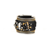 The Wide Double Zipper Leather Cuff with Beads
