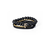 The Beaded Black and Gold Skull Bracelet Set