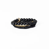 The Beaded Black and Gold Skull Bracelet Set