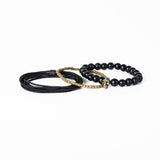 The Beaded Black and Gold Skull Bracelet Set