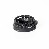 The Glamorous Beaded Black Leather Bracelet Set