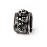 The Wide Double Zipper Leather Cuff with Beads