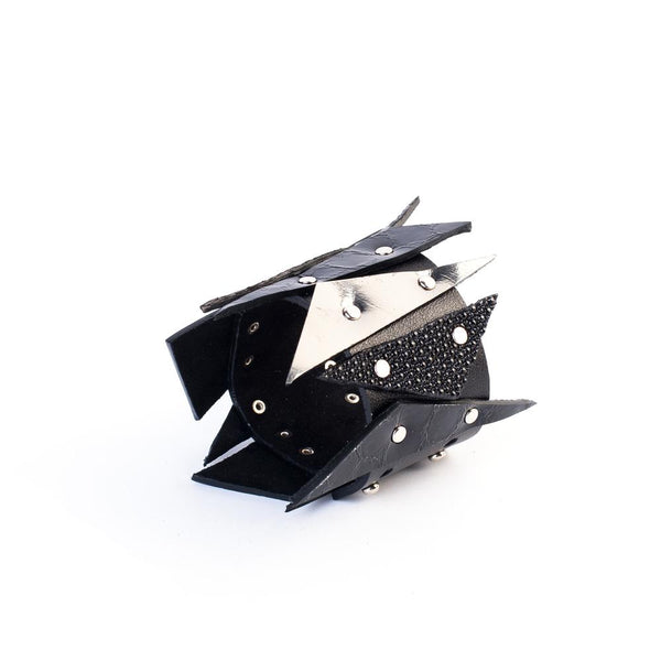 The Triangle Black and Silver Leather Cuff