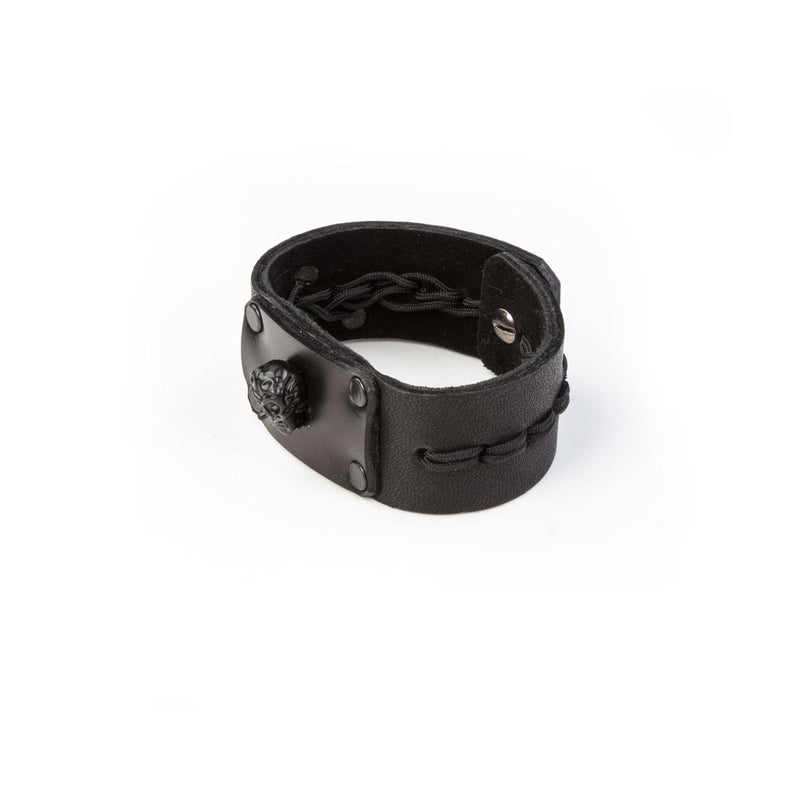 The Skull Black Leather Cuff