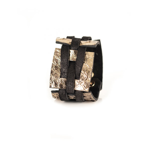 The Intertwined Black & Gold Leather Cuff
