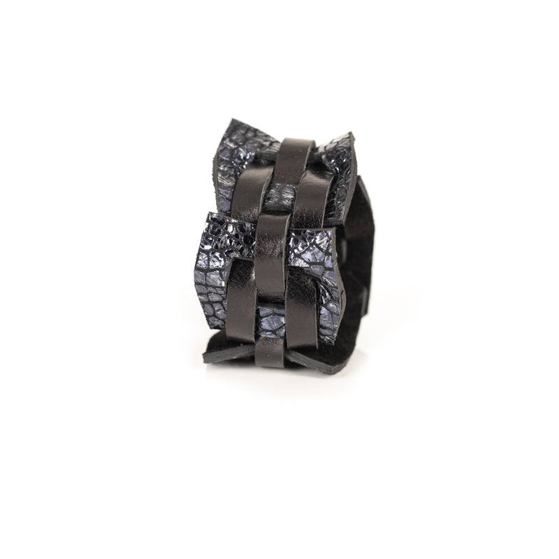 The Intertwined Black & Navy Leather Cuff