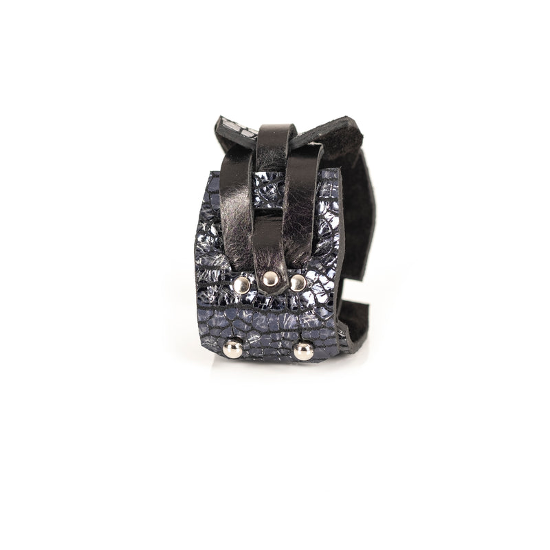 The Intertwined Black & Navy Leather Cuff