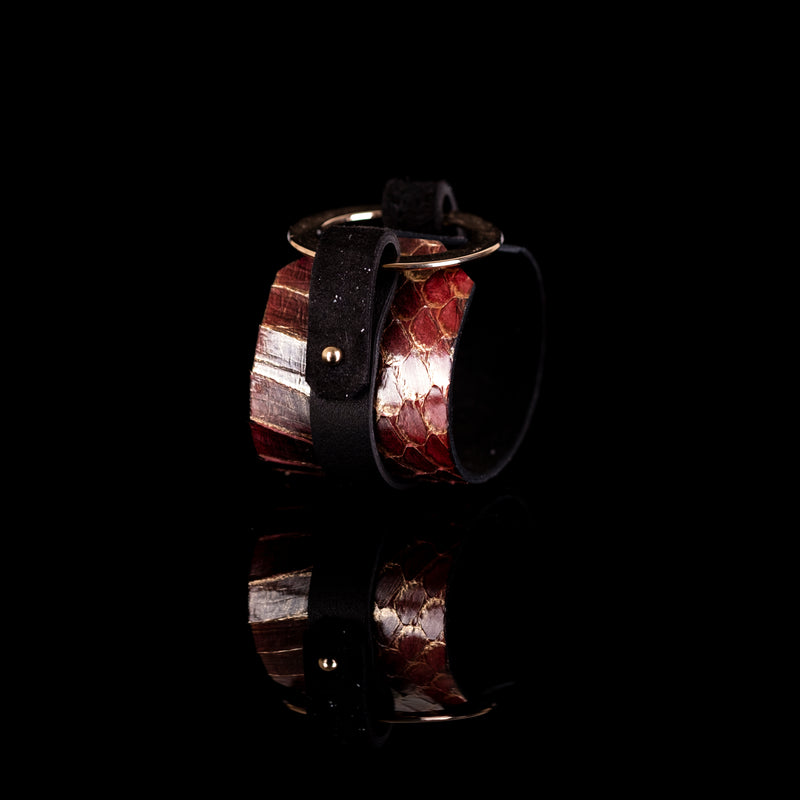 The Serpent Gold and Brown Snake Skin Leather Cuff
