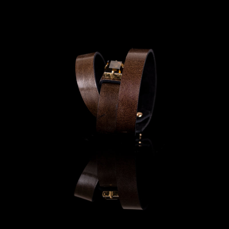The Wide Leather Triple Wrap Bracelet With Swarovski Crystals