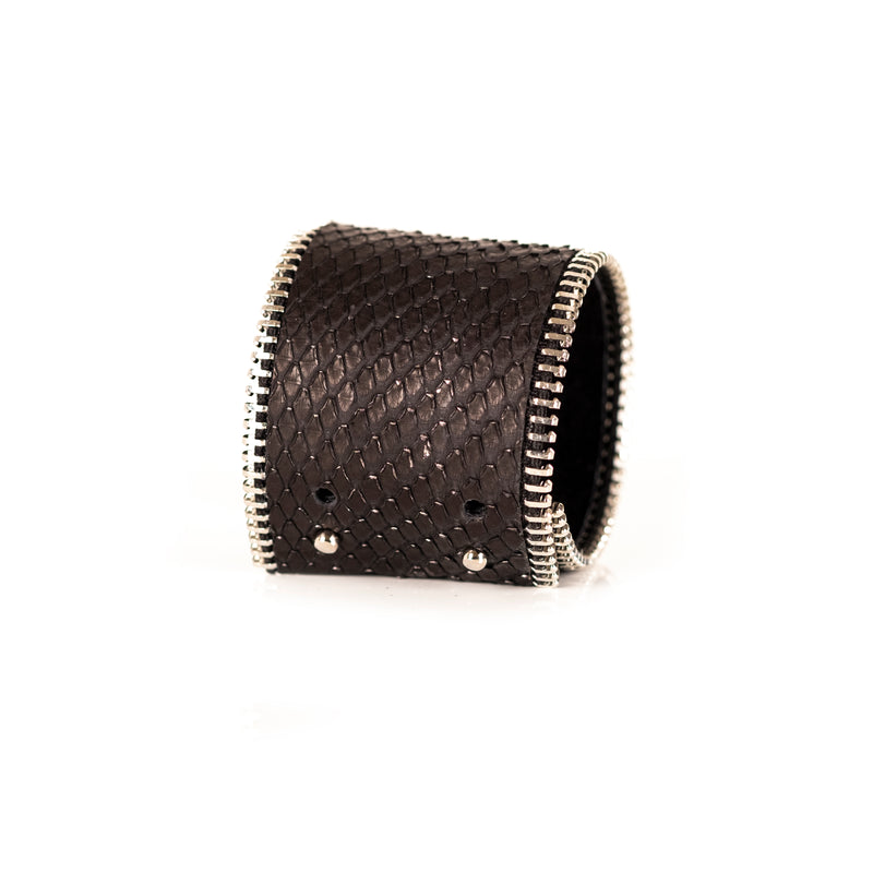 The Wide Zipper Leather Cuff