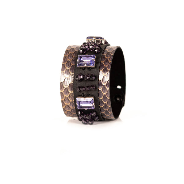 The Sparkler Snake Skin Leather Cuff with Swarovski Crystals