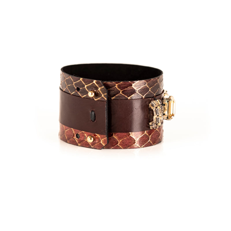The Sparkler Snake Skin Leather Cuff with Swarovski Crystals