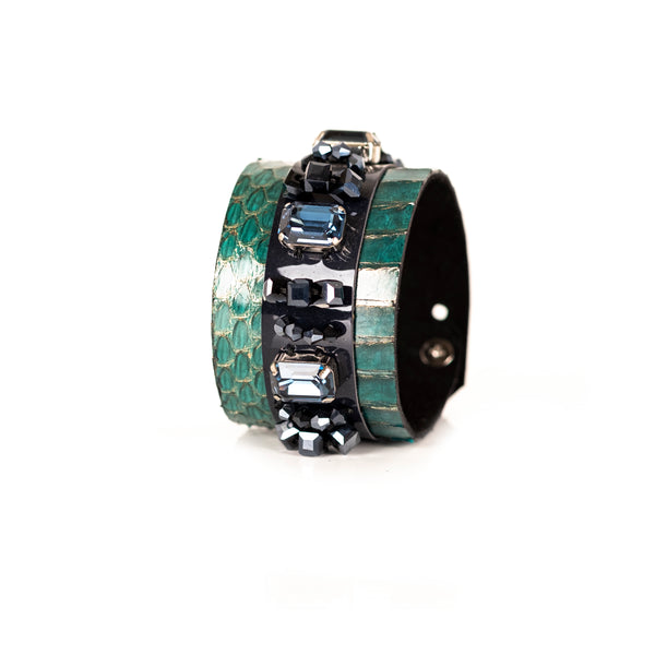 The Sparkler Snake Skin Leather Cuff with Swarovski Crystals