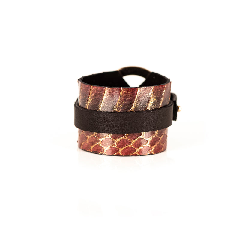 The Serpent Gold and Brown Snake Skin Leather Cuff