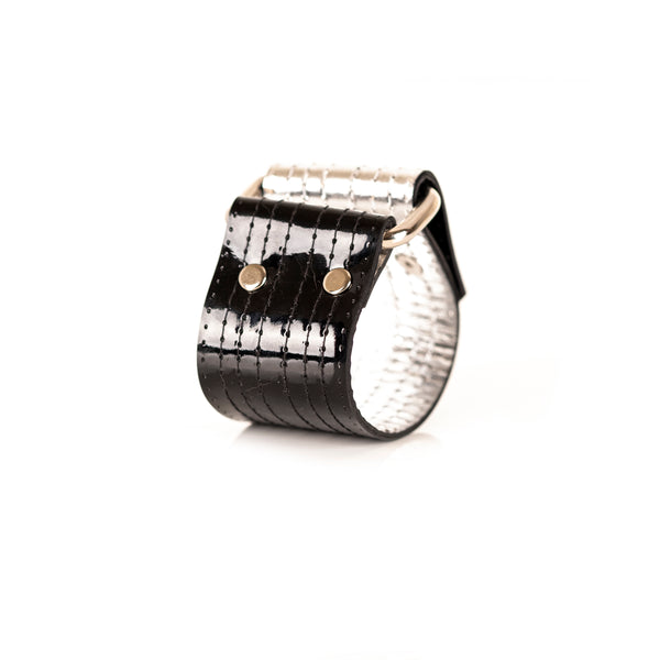 The Perforated Black and Silver Leather Cuff