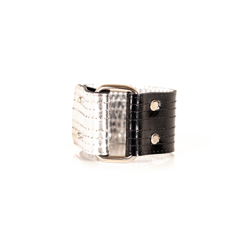 The Perforated Black and Silver Leather Cuff