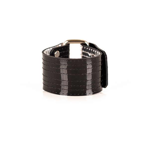 The Perforated Black and Silver Leather Cuff