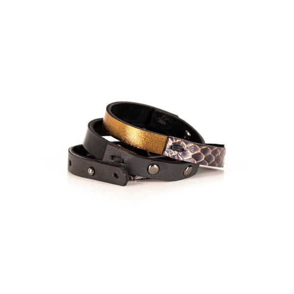 The Leather Triple Wrap Bracelet With Studs