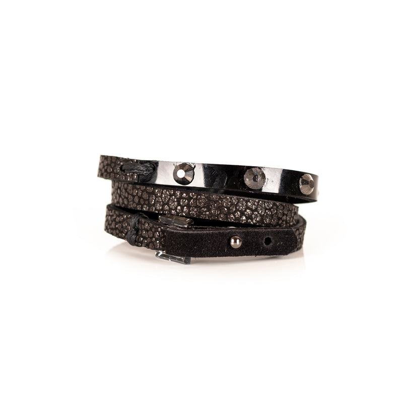 The Leather Triple Wrap Bracelet With Swarovski Crystals and Studs