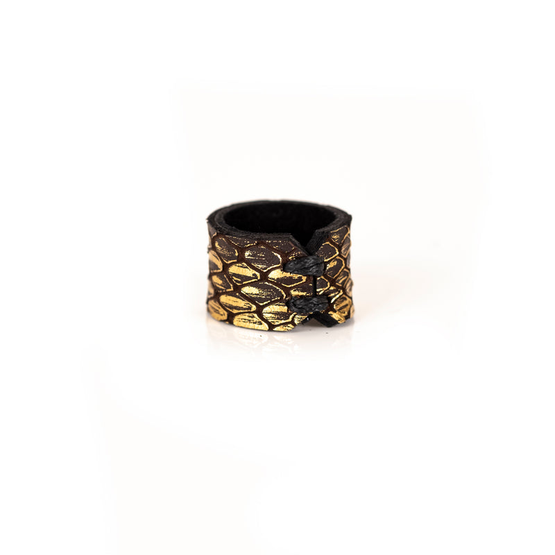 The Minimalist Black and Gold Leather Ring