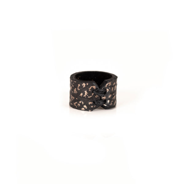 The Minimalist Matte Black and Gold Leather Ring