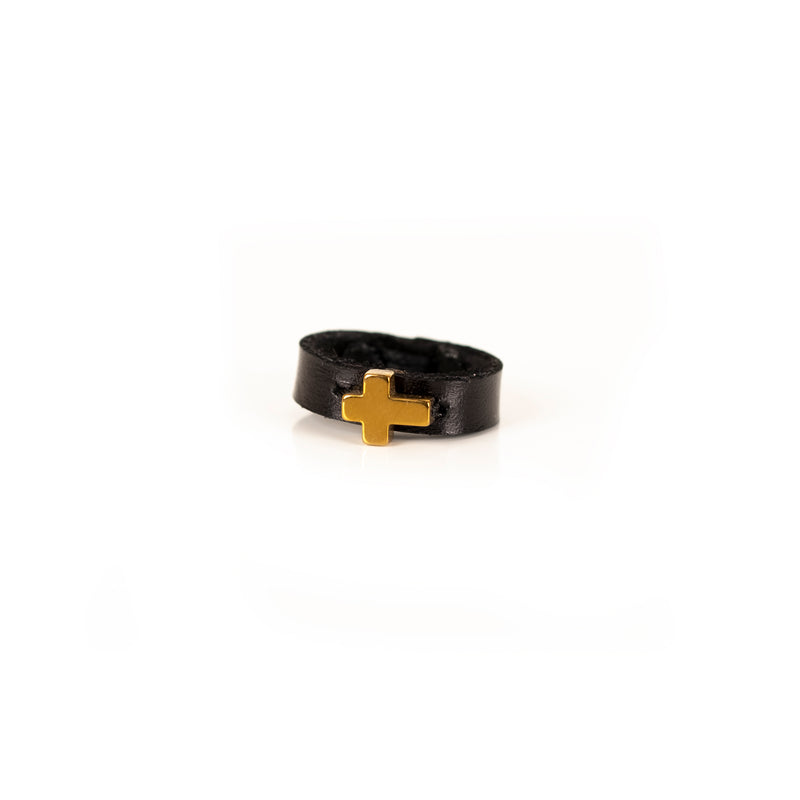 The Minimalist Cross Black Leather Ring