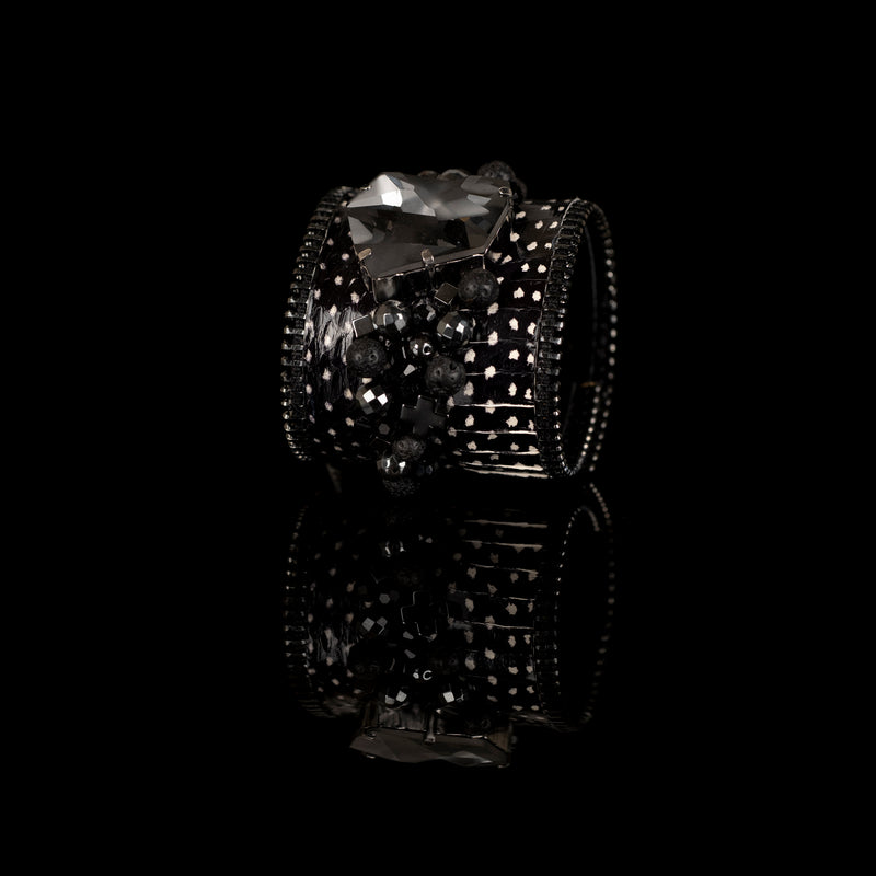 The Wide Zipper Leather Cuff with Swarovski and Beads