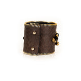 The Wide Double Zipper Leather Cuff With Beads