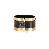 The Gold Wide Leather Cuff With Beads