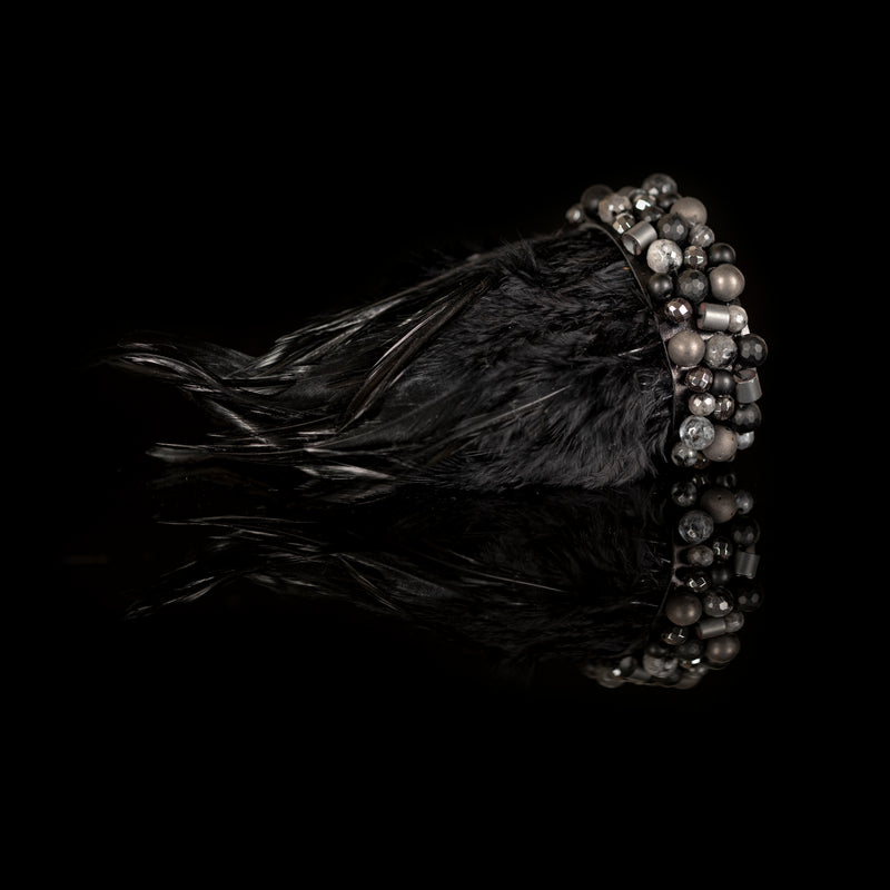 The Feather Black and Silver Leather Cuff
