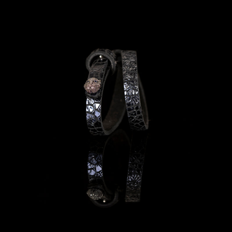 The Tiger Double Wrap Navy Leather Bracelet