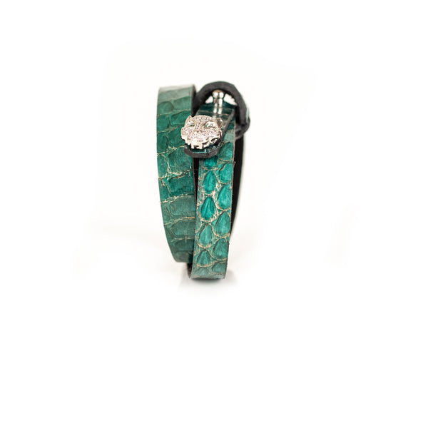 The Tiger Double Wrap Green Leather Bracelet