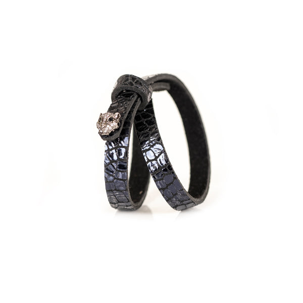 The Tiger Double Wrap Navy Leather Bracelet