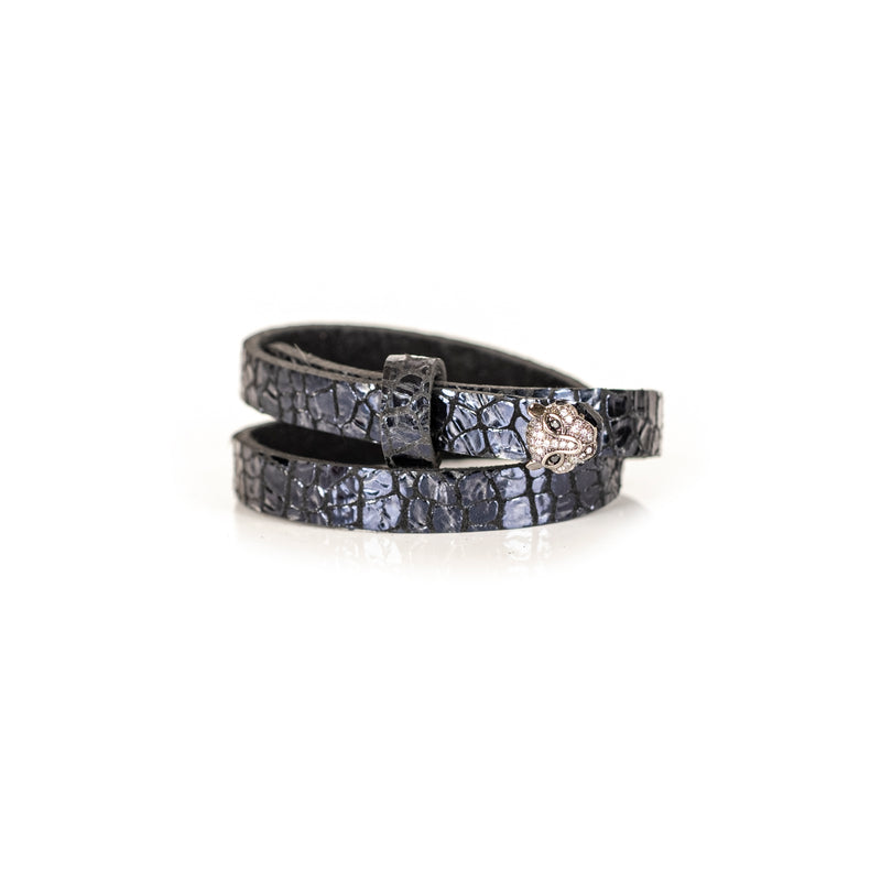 The Tiger Double Wrap Navy Leather Bracelet