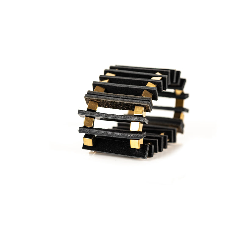 The Domino Black Leather Bracelet With Gold