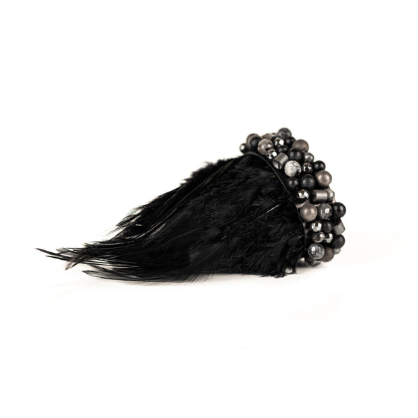 The Feather Black and Silver Leather Cuff