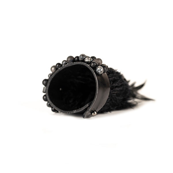 The Feather Black and Silver Leather Cuff
