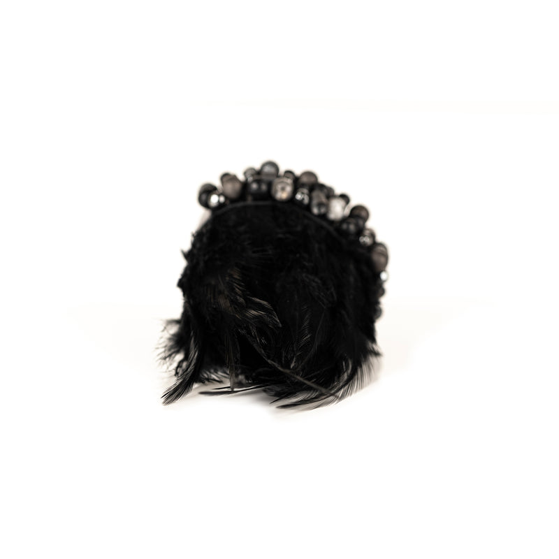 The Feather Black and Silver Leather Cuff