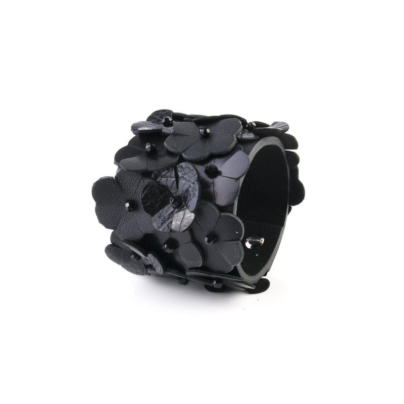 The Black Flower Leather Cuff