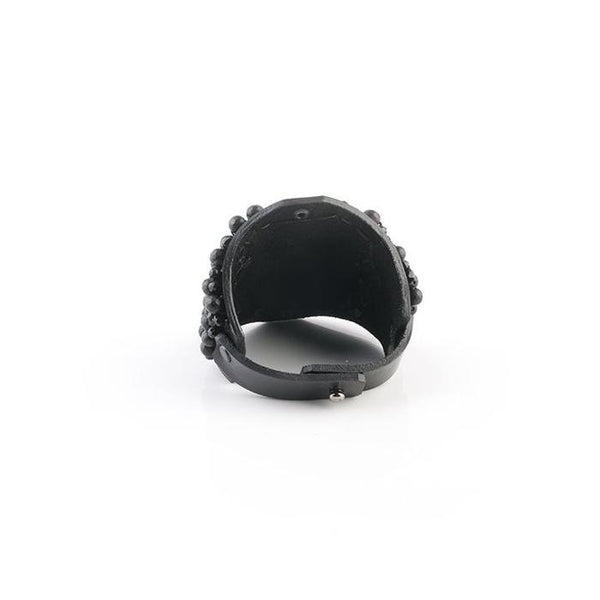 The Volcanic Black Leather Cuff With Beads