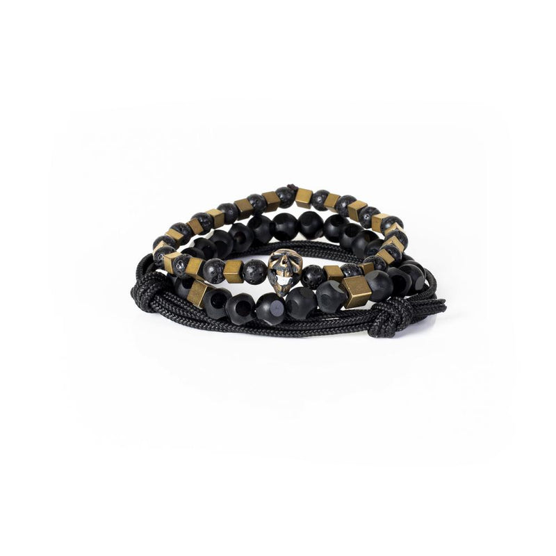 The Beaded Black and Bronze Skull Bracelet Set