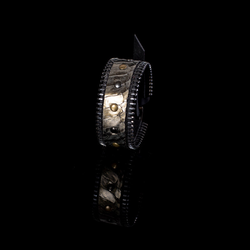 The Slim Zipper Leather Cuff with Studs