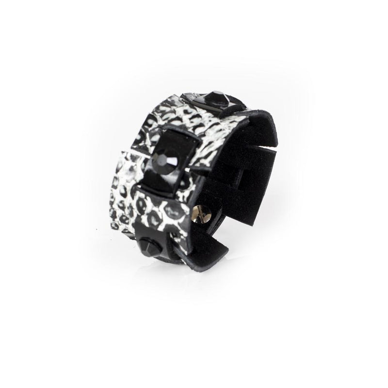 The Black and White Leather Bracelet With Swarovski Studs