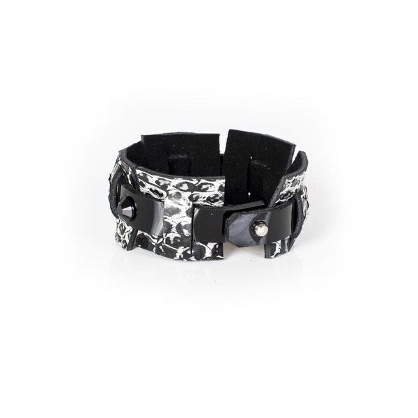 The Black and White Leather Bracelet With Swarovski Studs