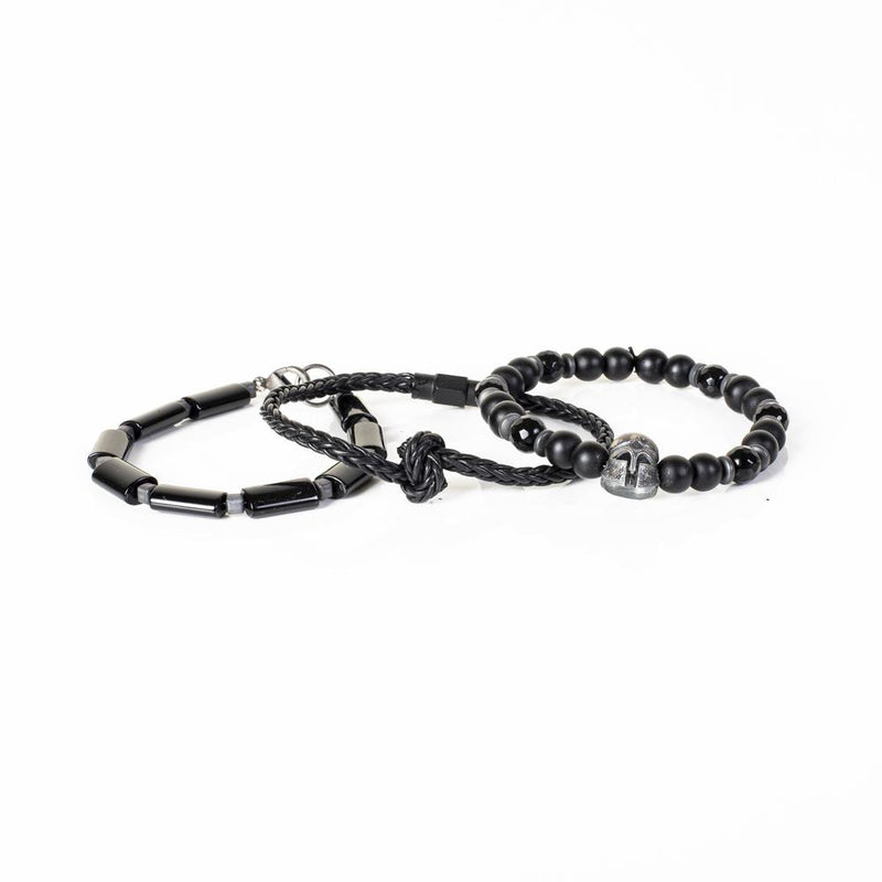 The Roman Beaded Black Bracelet Set