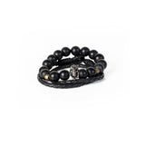 The Trendy Skull Beaded and Leather Bracelet Set