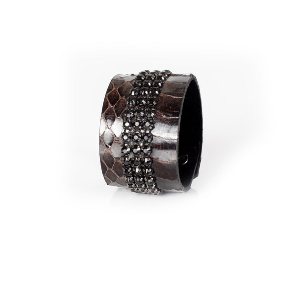 The Swarovski Fabric Brown Leather Cuff