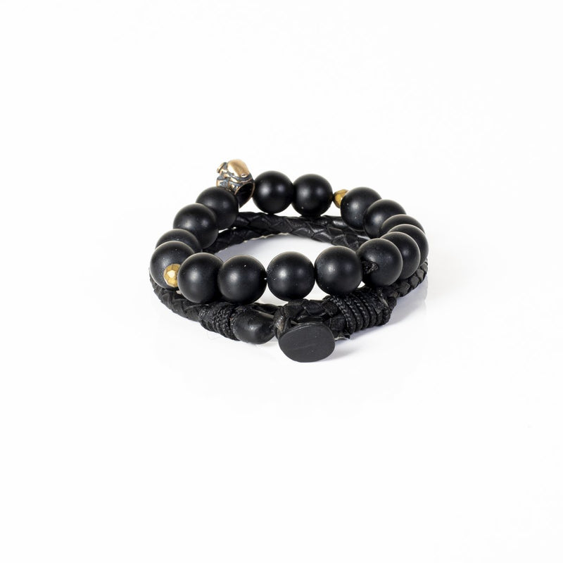 The Trendy Skull Beaded and Leather Bracelet Set